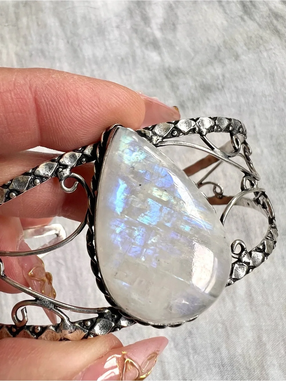 926 Brilliant! Rainbow Flash Moonstone Cuff Bracelet